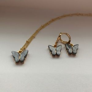 Butterfly Resin Necklace and Earring Set